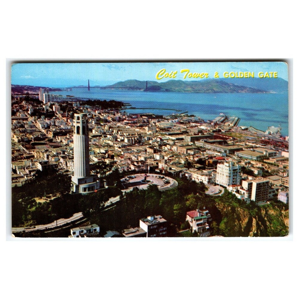 Coit Tower Golden Gate Bridge San Francisco Aerial View Postcard Mike Roberts